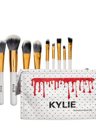 Набір пензлів для макіяжу в косметичці kylie 9 шт.