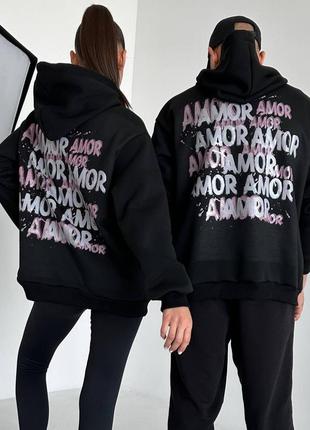 Худи унисекс женское и мужское худи “amor” женское и мужское унисекс с капюшоном / стильные худи для пар / зимние худи на флисе/ есть обмен