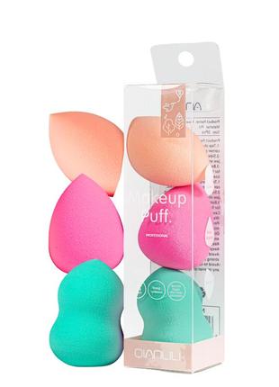 Набір спонжів для макіяжу в коробці міні 3 шт puffy