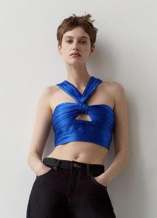 Синій сатиновий топ zara s з віскози