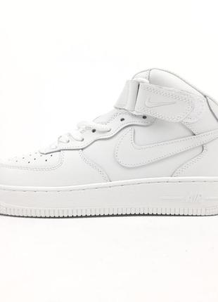 Nike air force 1 mid triple white белые высокие кроссовки ботинки сапоги теплые высокие найк форс с мехом кожаные топ качество зимние зима