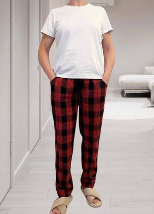 Женские брюки из фланели в красно-синюю клеток f22p