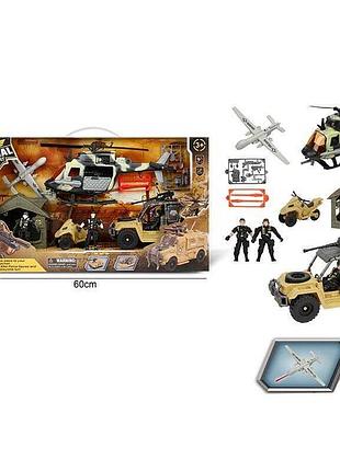 Набір військової техніки g 3109-27  гелікоптер, машина, скутер, безпілотник, намет, 3 фігурки військових,