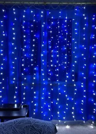 Праздничная гирлянда занавес "штора" на окно 160led 2х2м мультицветная цвет диодов синий usb3 фото