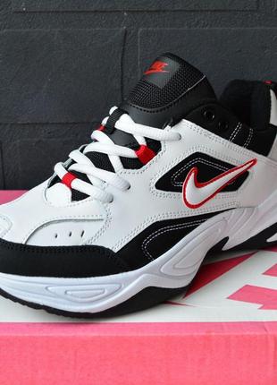 Мужские зимние кроссовки nike m2k tekno approach (бело-черные с красным) стильные утепленные