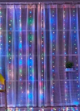 Праздничная гирлянда занавес "штора" на окно 160led 2х2м мультицветная цвет диодов мульти usb3 фото