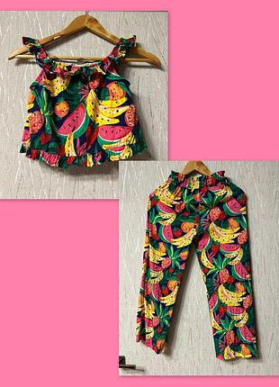 Стильний літній комплект для дівчаток підлітків, підлітковий костюм кроп топ і кюлоти, штани палаццо