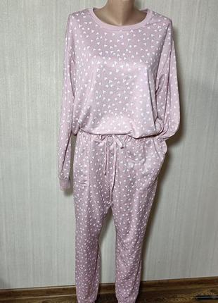 Жіноча піжама. рожева піжама. комплект кофта та штани. піжама рожева в сердечках