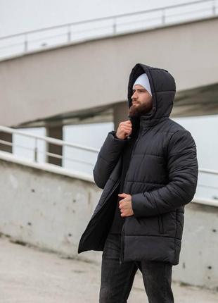 Куртка мужская тепла длинная с капюшоном стеганая базовая осень зимняя на осень демисезонная черная бежевая зеленая батал большого размера