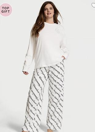 💯 хлопковая фланелевая натуральная пижамка стразы широкие брюки