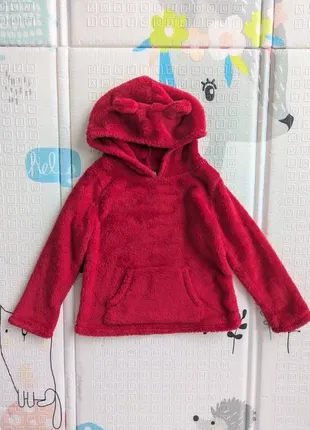 Флисовое теплое худи carter's 4t красное махровое с ушками меховишка толстовка поддлевая флиска карманом