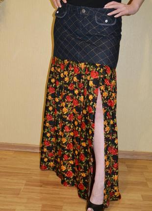 Джинсовая юбка с цветочной рюшкой dolce & gabbana