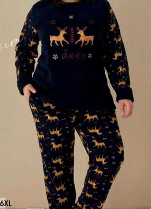 Флисовая женская пижама 3xl пижама больших размеров теплая зимняя пижама новогодняя пижама