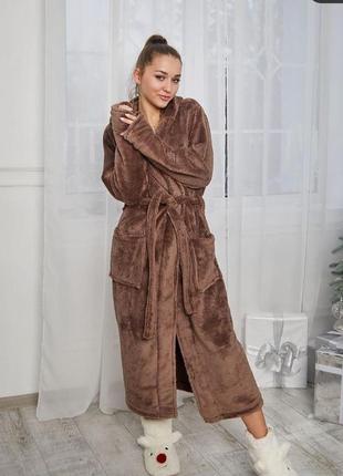 Женский халат коричневый халат с капюшоном теплый зимний халат