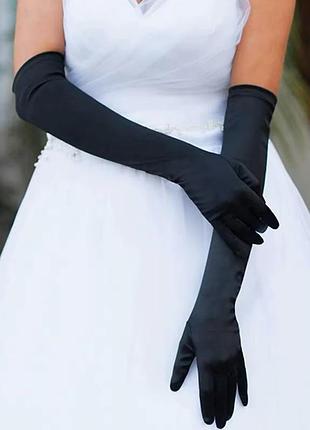 Рукавички в стилі гетсбі атласні довгі чорні