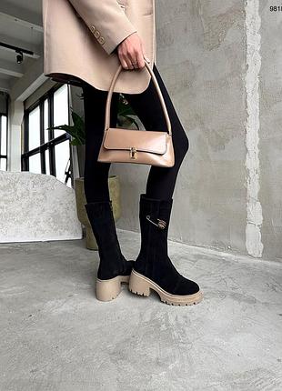 Зимние высокие ботинки, черный, натуральная замша