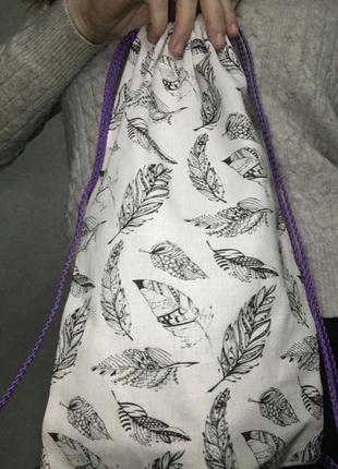 Маленький рюкзак эко-сумка хлопок с принтом перьев ale-hop