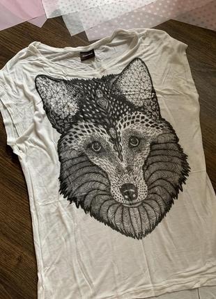 Белая футболка удлиненная с принтом лисицы лиса лисичка pieces xs s m