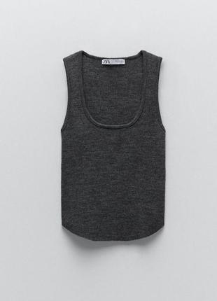 Шерстяная базовая майка zara s-m, с квадратным вырезом, шерстяной серый топ