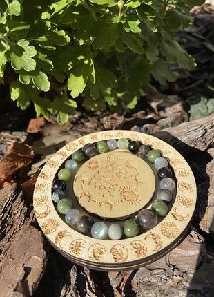 Браслет из натуральных камней лабрадор нефрит обсидиан