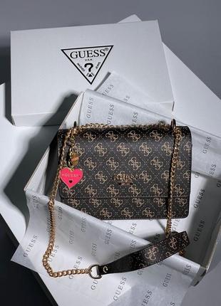 Женская коричневая сумка из эко кожи в стиле guess mini bag