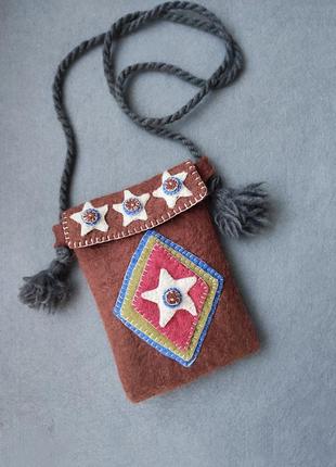 Сумочка через плечe із валяної вовни колекція холлі ,  hand made in nepal