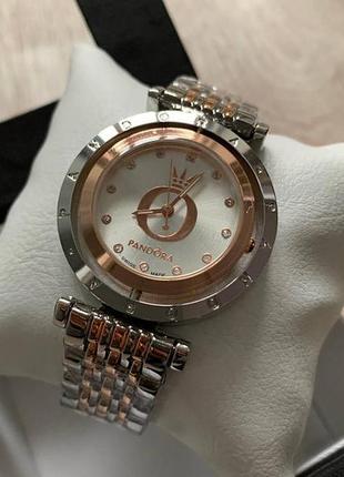 Стильные женские наручные часы серебро с розовыми