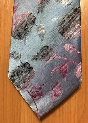 Галстук голубой бирюзовый сиреневый серый розовый узор цветочный с переливом romul & rem collection
