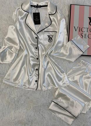 Пижама victoria's secret шелковая белая женская