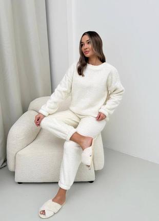 Теплый махровый домашний костюм брюки + кофта, женский домашний костюм из махры, пижама женская махровая на осень зиму, 16439 фото