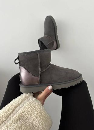 Ugg mini dark grey metallic, угги женские серые, угги жэнкие мины, угги серые мини