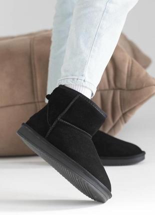Жіночі угги чорні з блискавкою ugg classic ii mini black zip, женские угги чёрные, угги жіночі міні