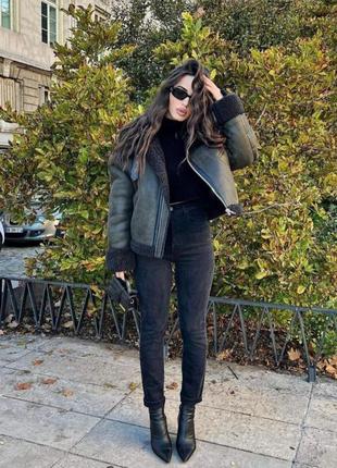 Дублянка куртка хакі з хутром тепла oversize m l zara 3548 241