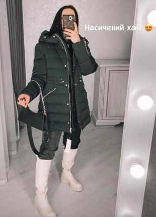 Пуховик зимова куртка zara green jacket m l смарагдова хакі темно-зелена