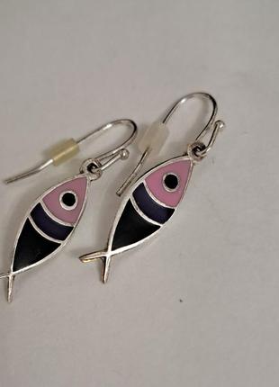 Серьги эмаль напоминает серебро
