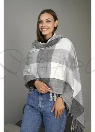 Палантин женский кашемировый с красивым узором шарф универсальный длинный теплый braxton 7034 темносерый +