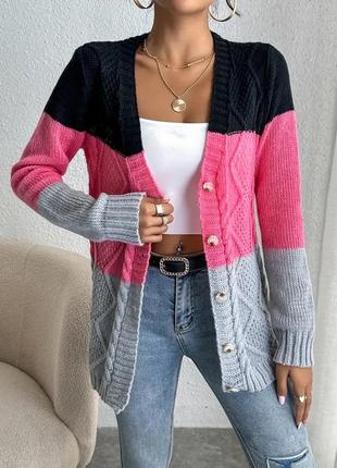 Трьохкольоровий вʼязаний кардиган shein