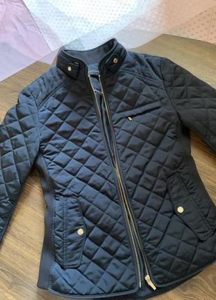 Темно синяя стеганая куртка бомпер стильная xs s m zara