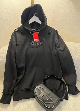 Худи под diesel с капюшоном рваное с застежкой