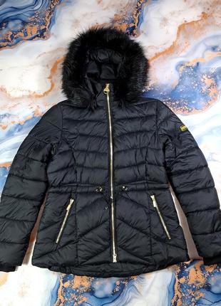 Пуховик barbour fibre down женский черный с капюшоном куртка зимняя с мехом
