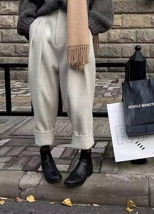 Мега стильні штани з кашеміру оверсайз 😎🧣 брюки теплі кашемір вільного крою, слоучі баггі