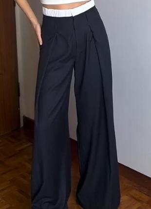 Штани з контрастним поясом zara розмір xl палацо широкі прямі штани-спідниця