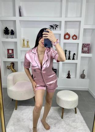 Сатиновый комплект пижама victoria's secret satin short pj set нежная пудра