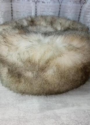 Жіноча, сіра, бежева, хутряна шапка