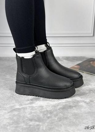 Черные женские зимние угги угги челси из натуральной кожи кожаные зимние угги угги