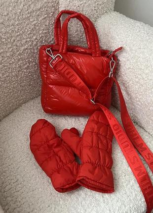 Сумка та рукавиці червоні дуті h&m