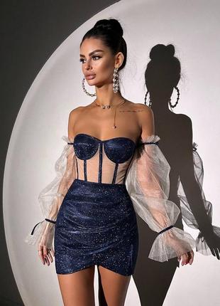Преміальний сяючий комплект спідниця міні+корсет с м л 42 44 46 святковий костюм