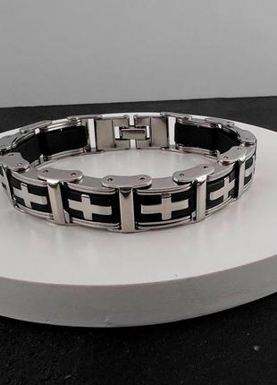 Мужской браслет из нержавеющей медицинской стали с каучуком 21.5см bs-190, 21.5 см