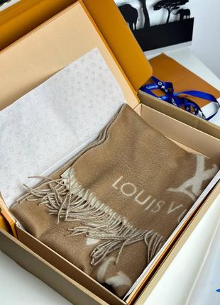 Шарф кашемир двусторонний рыжий бежевый брендовый в стиле louis vuitton3 фото