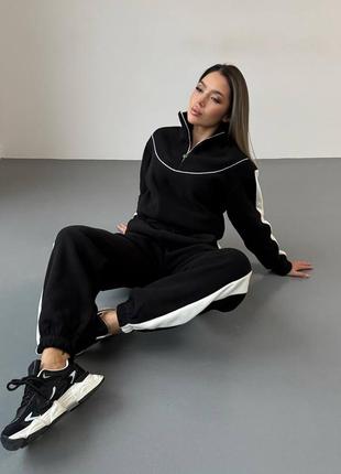 Теплый качественный флисовый спортивный костюм женский полар флис 42-48 бежевый, черный